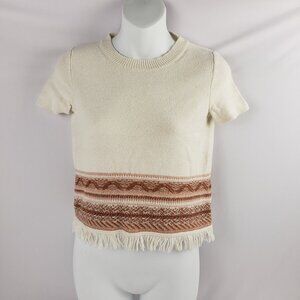 Madewell XXS Off White Brown Knit Top Fringe Sweater Womens Cotton Blend Shirt